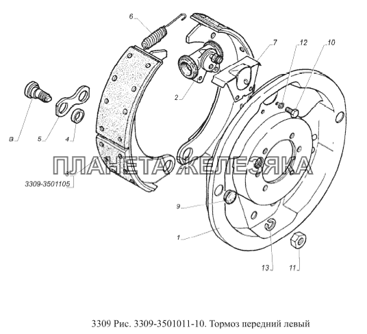 Тормоз передний левый ГАЗ-3309 (Евро 2)